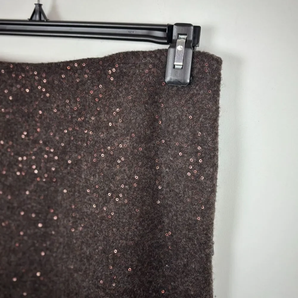 J. Jill Brown Sequin Skirt Suit Blazer Set Women's Medium 10 Wool Blend - Picture 7 of 11